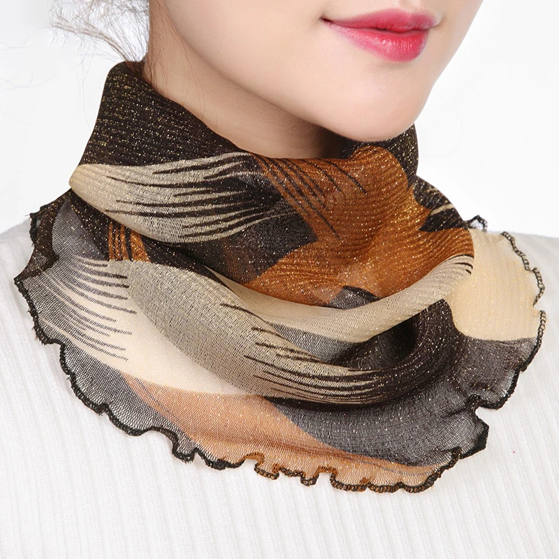 Spring Summer Neck Collar Scarf Women Thin Sunscreen Veil Fashion Floral Print Scarf Mask Mesh Neck Cover Face Cover Masks