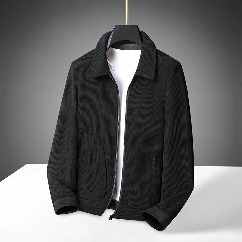 Men\'s High-Quality Corduroy Jacket plus Size Lapel Thick Autumn Winter Warm Casual Gown for Older Generations