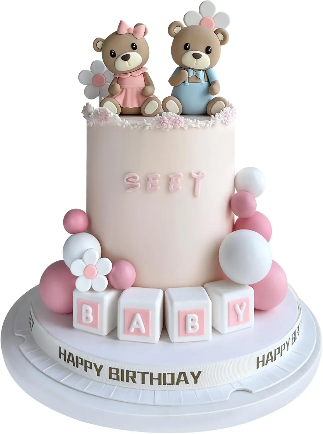 18Pcs Gender Reveal Cake Toppers,Pearl Balls Cake Decorations with Bear Cake Toppers for Boys Girls Baby Shower Gender Reveal