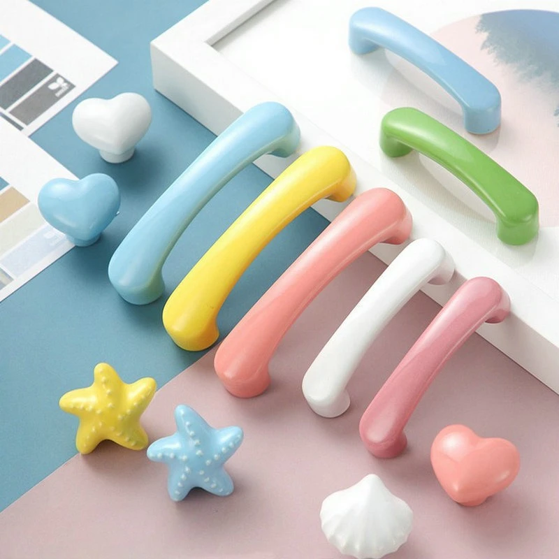 Kenop Lemari Anak Motif Kartun Warna-warni Gaya Nordik, Keramik untuk Lemari Pakaian, Dapur, dan Pintu