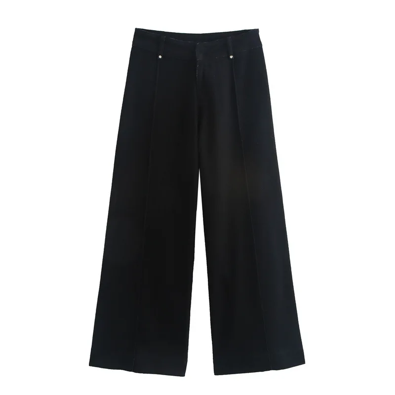 Neue Jeans für Damen, kontrastierender Denim-Stoff, mittlere Taille, gerader Schlauch und Knöchel