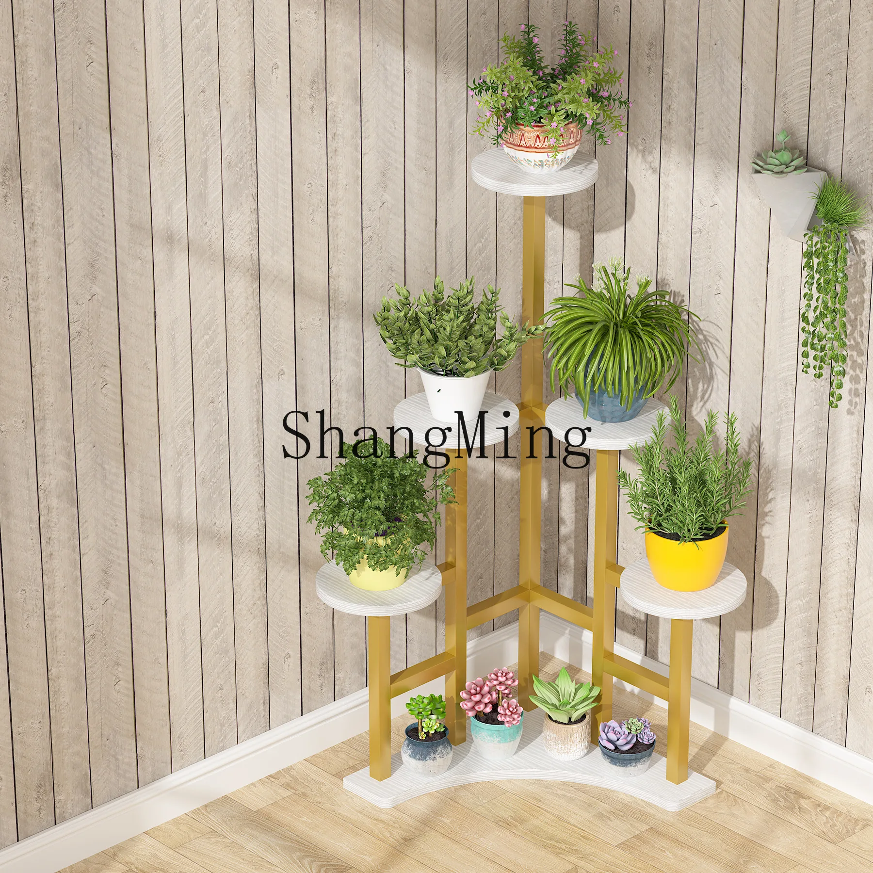 

FG flower stand climbing vine wrought iron home wooden multi-layer ladder floor-to-ceiling plant shelf