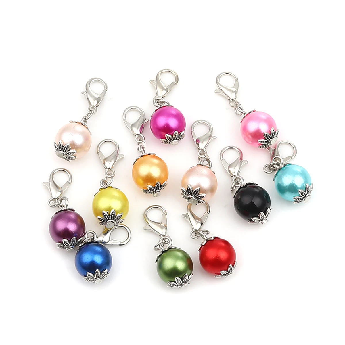 1set Round Pearl Knitting Crochet Locking Stitch Markers Zinc Alloy Antique Silver Color Mixed Color Knit Needlework Accessories