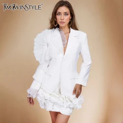 TWOTWINSTYLE Solid Temperament Blazers For Women Notched Collar Long Sleeve Spliced Single Breasted Solid Blazer Female Fashion