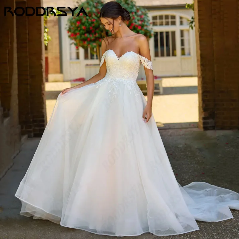 RODDRSYA Saudi Arabia Wedding Dresses V-Neck Backless A-line فستان حفلات الزفاف Off Shoulder Sweetheart Elegant Lace For Bride