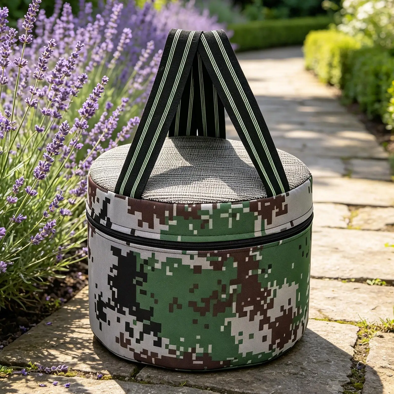 20cm Garden Stool With Strap Weeding Chair With Phone Pocket Round Camouflage Lightweight PP Foam Farming Seat Stool