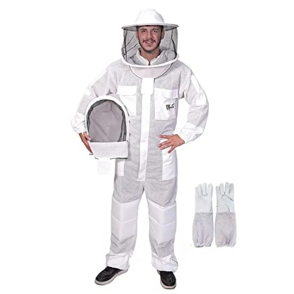 Beekeeping Suit with Ultra Ventilated 3 Layers Mesh Fabric Beekeeper Veils & Gloves Men & Women High Visibility Durable &