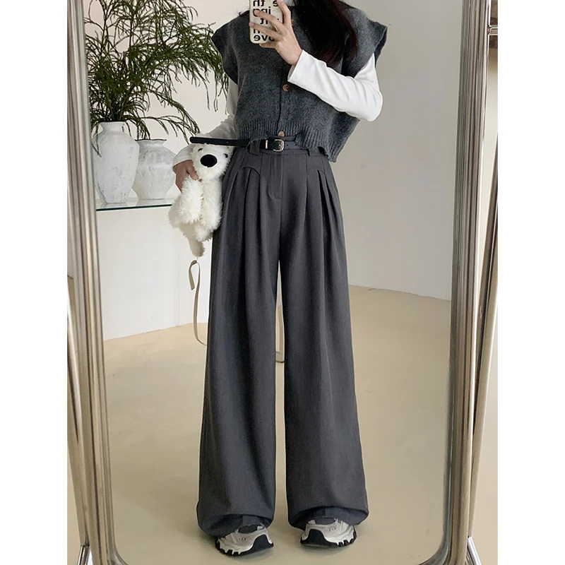 

2024 Loose Casual Pants Personalized Elastic Waist Suit Pants Women's Wide Leg Pants High Waist Drape Floor-Mopping Pants