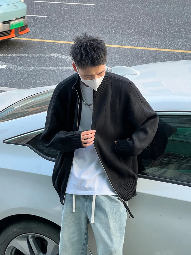 

Мужской вязаный кардиган Bla на молнии с воротником-стойкой, весенне-осенний, повседневный, свободного кроя, с длинными рукавами, из смесового хлопка и полиэстера