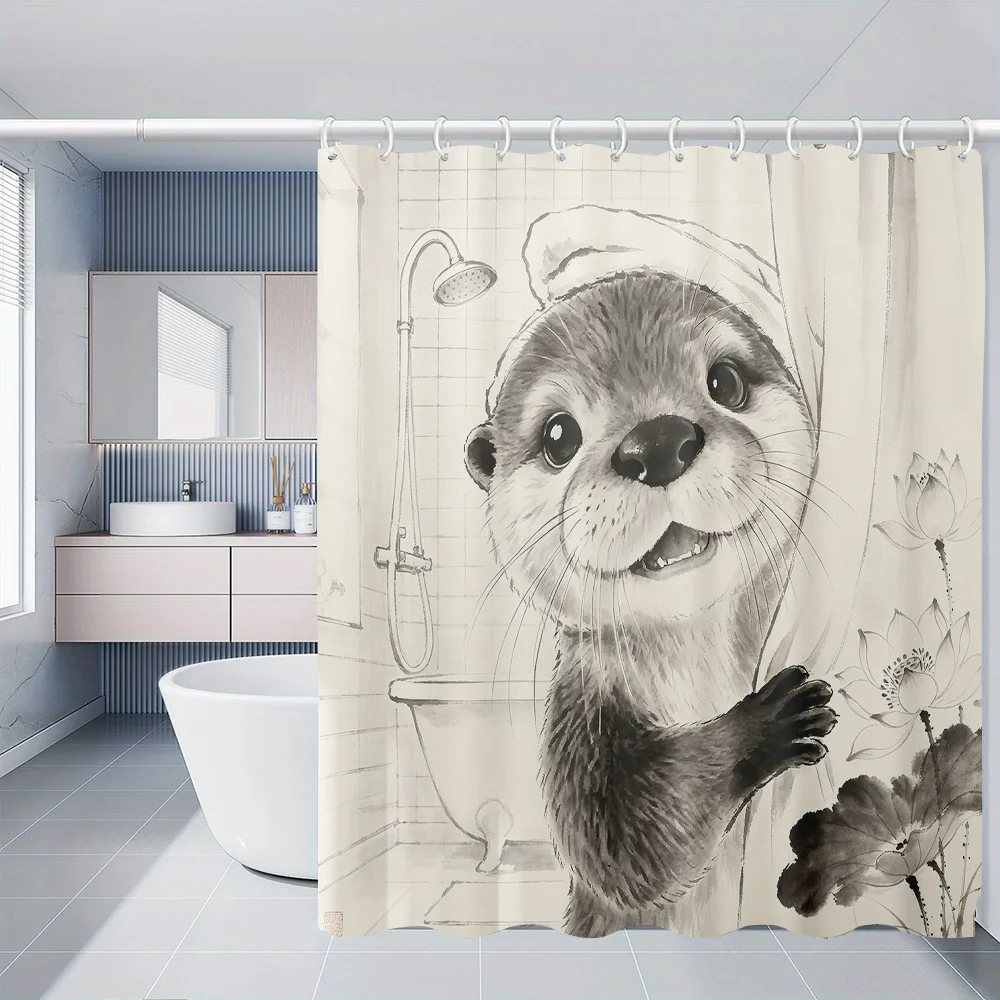 Waterproof Polyester Shower Curtain Cute Otter Drawing Animal Art Bathroom Decor Illustration Home Accent Unique Novelty Gift