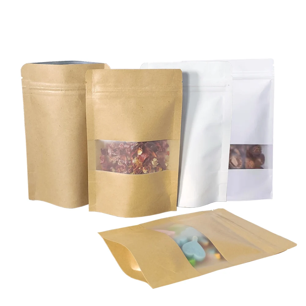 Brązowo-biała torby papierowe zamykana przechowywanie żywności Doypack pakiet torba saszetka do pakowania parzenia herbaty chilli