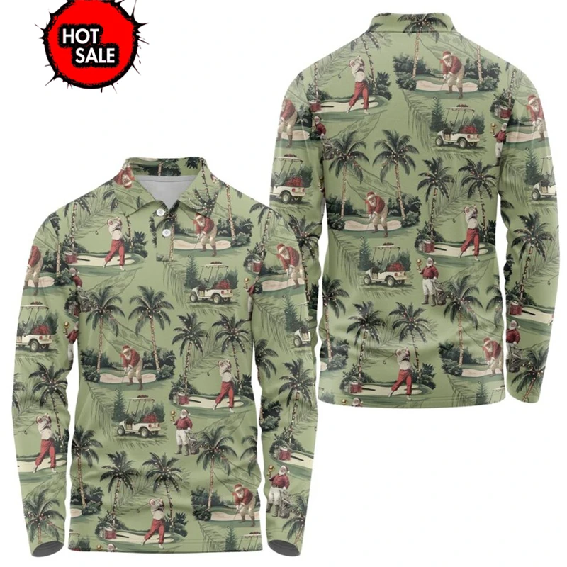 Men's Long Sleeve Polo Shirt Golf Shirt Graphic Coconut Tree Turndown Polo Shirts 3D Print Outdoor Long Sleeve Comfortable Tops