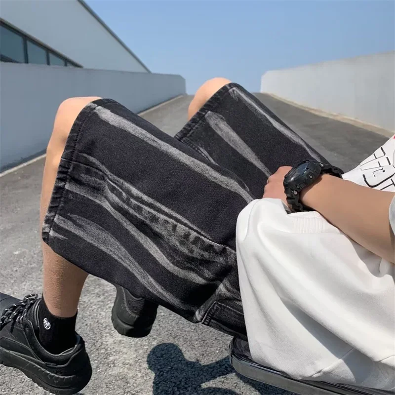 

Новинка 2024 года, мужские винтажные джинсовые шорты с принтом тай-дай, уличная одежда Y2K, прямые короткие джинсы, летние черные мешковатые джинсы в стиле хип-хоп