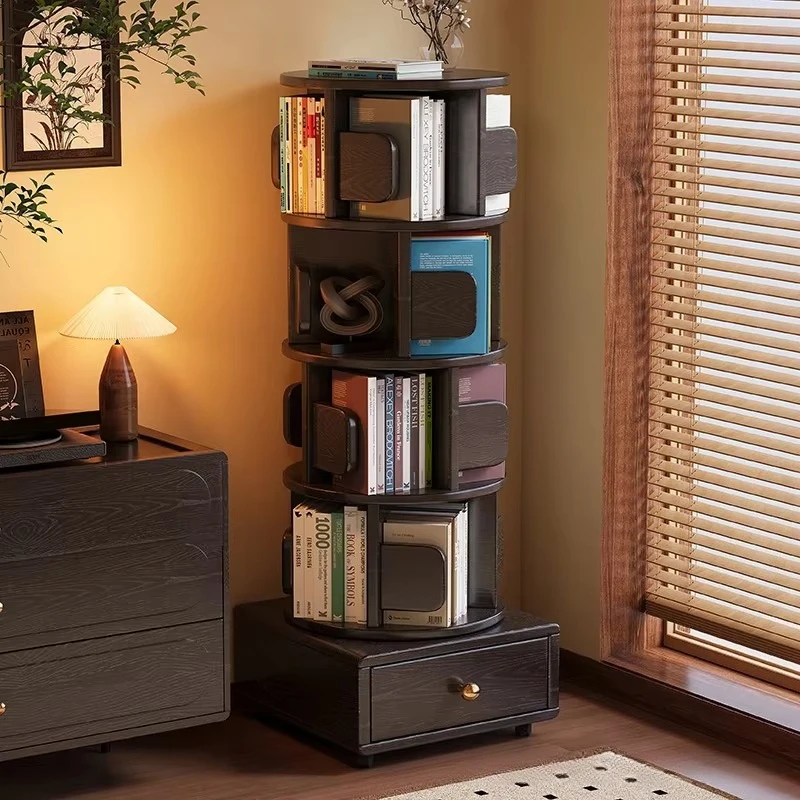 Modern Solid Wood Mobile Bedside Table Wheeled Storage Shelf Rotating Simple Bookcase For Children's Bedroom For Living Room