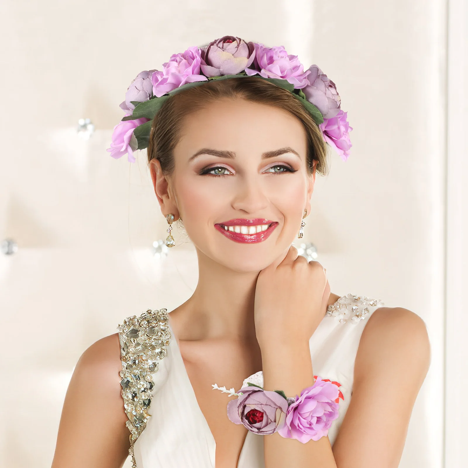 

Flower Headb s for Women Purple Corsage Flower Crown Bridal Fairy Headpiece Girls Floral Wreath Hair Accessories