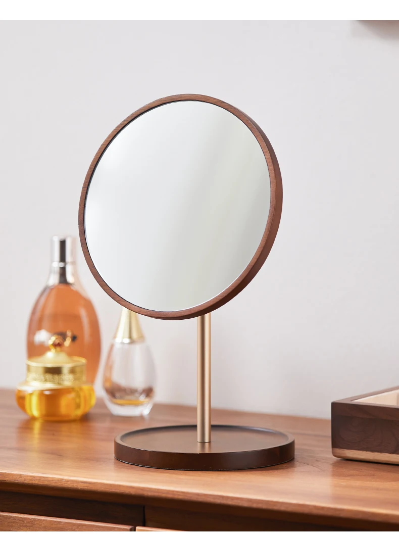 

Makeup mirror Desktop desktop Solid wood rotatable sunscreen Dresser Beauty round mirror