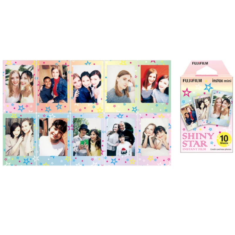 10 Sheets Fujifilm Instax Mini 12 11 8 9 Film Stained Stars Fuji Instant Photo Paper For 70 7s 50s Share SP-1 Camera Color Paper