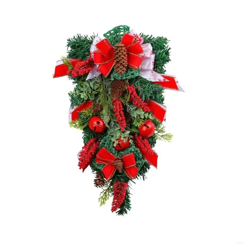 玄関の窓のための松ぼっくりを備えたクリスマスリース人工葉の吊り植物屋内と屋外の装飾