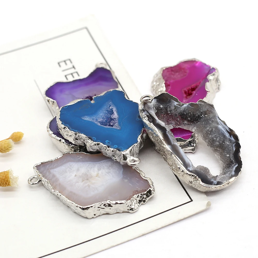 

Natural Multicolor Geode Stone Gem Irregular shape Pendant Handmade Crafts Necklace Bracelet Earring Accessories 25x30-35x40mm