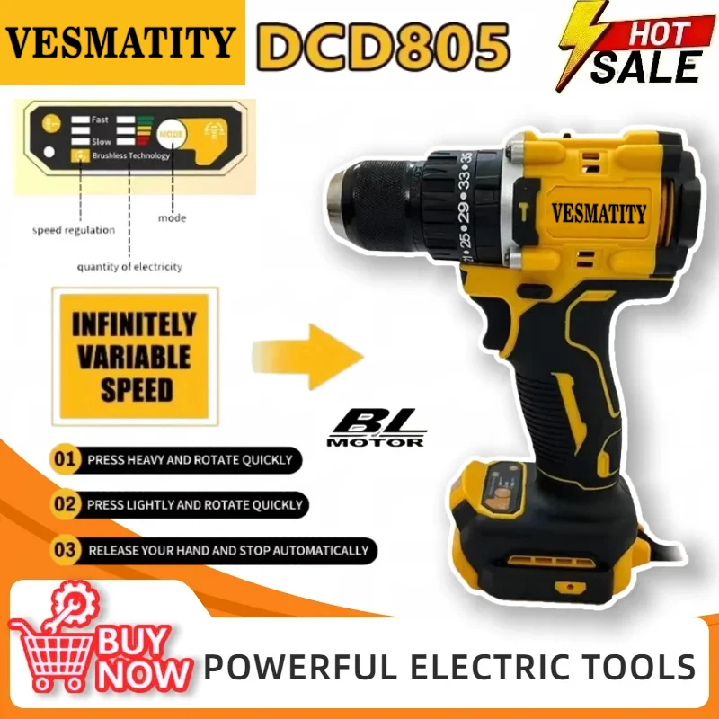 DCD805 Rechargeable Brushless Compact Hammer Drill Driver Lithium Battery High Torque Bare Tool For DEWALT Battery