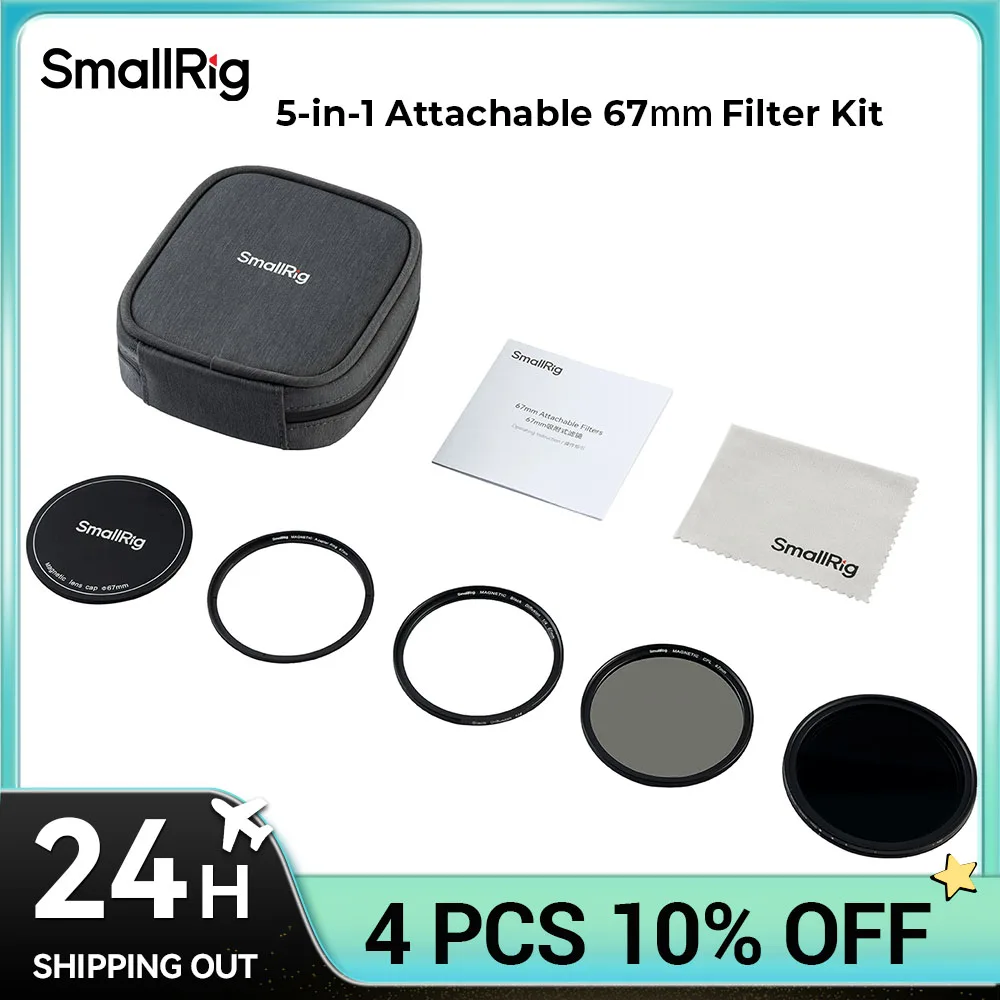 SmallRig 5-in-1 Attachable Filter Kit VND 2-32 & CPL & 1/4 Effect Black Mist (67mm) with VND, CPL, and Black Mist Filters 4726