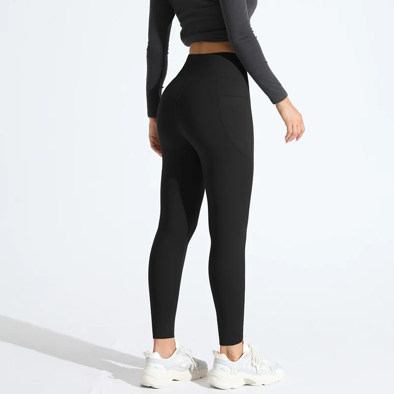 Pantalones de Yoga con bolsillo lateral para mujer, mallas deportivas de entrenamiento para Pilates adelgazantes con sensación desnuda, mallas gruesas de lana para invierno