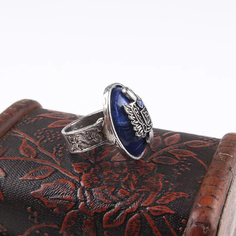 Gothic Vampire Diaries Style Ring, Royal Blue Carved Pattern, Punk Retro Alloy Ring for Men and Women