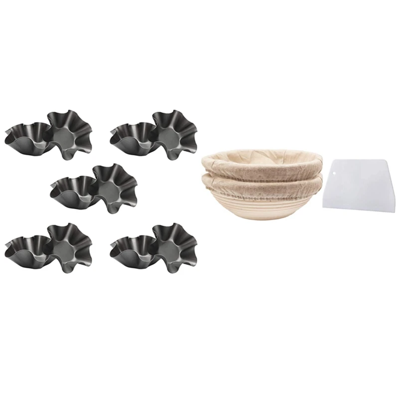 

Hot 10Pcs Tortilla Pan Set(Black) & Round Set,2 Yeast Baskets For Bread And Bread Dough, Banneton Proofing Basket