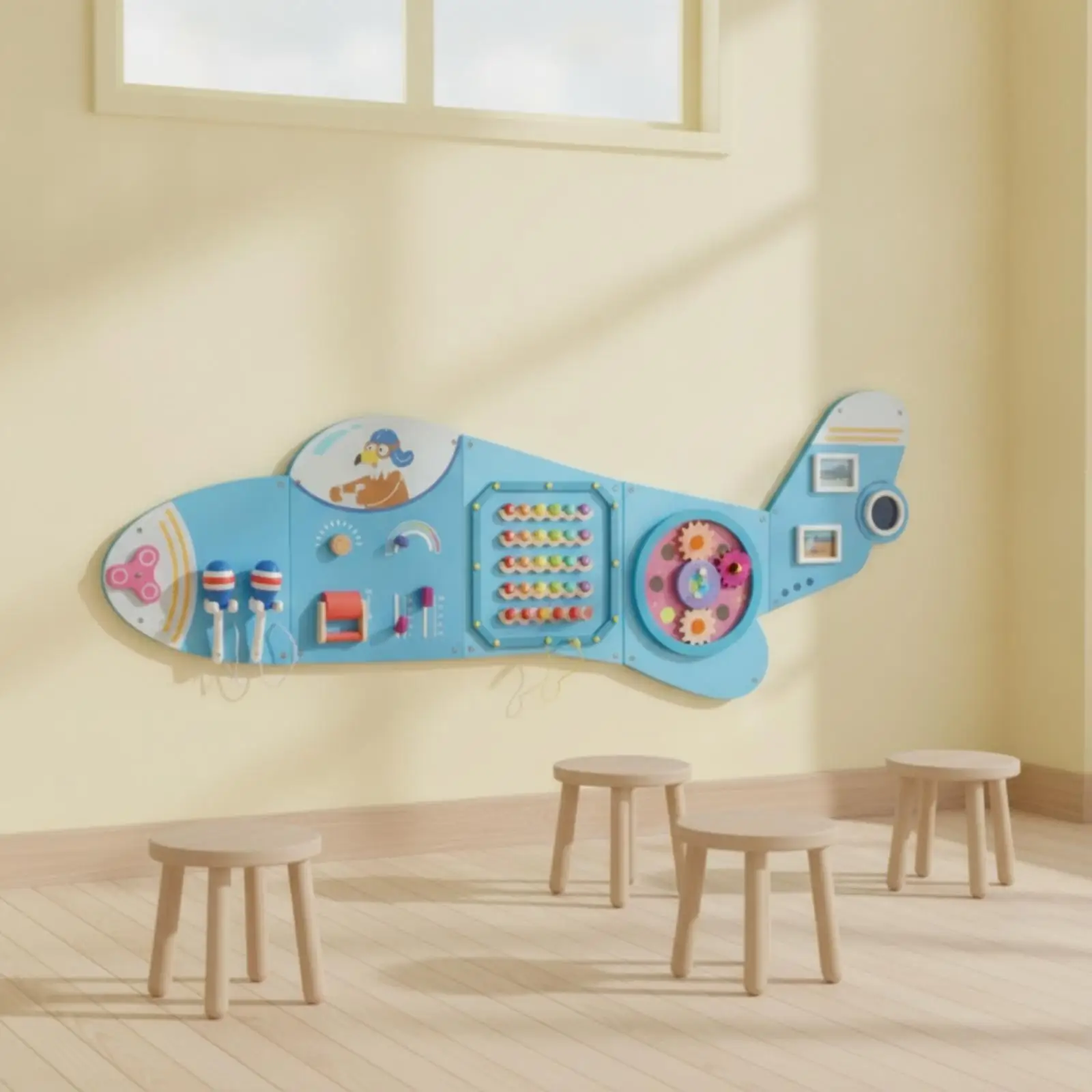 Wooden Wall Busy Board Educational Wooden Activity Board Interactive Wall Activity Toy for Young Children, Preschoolers,