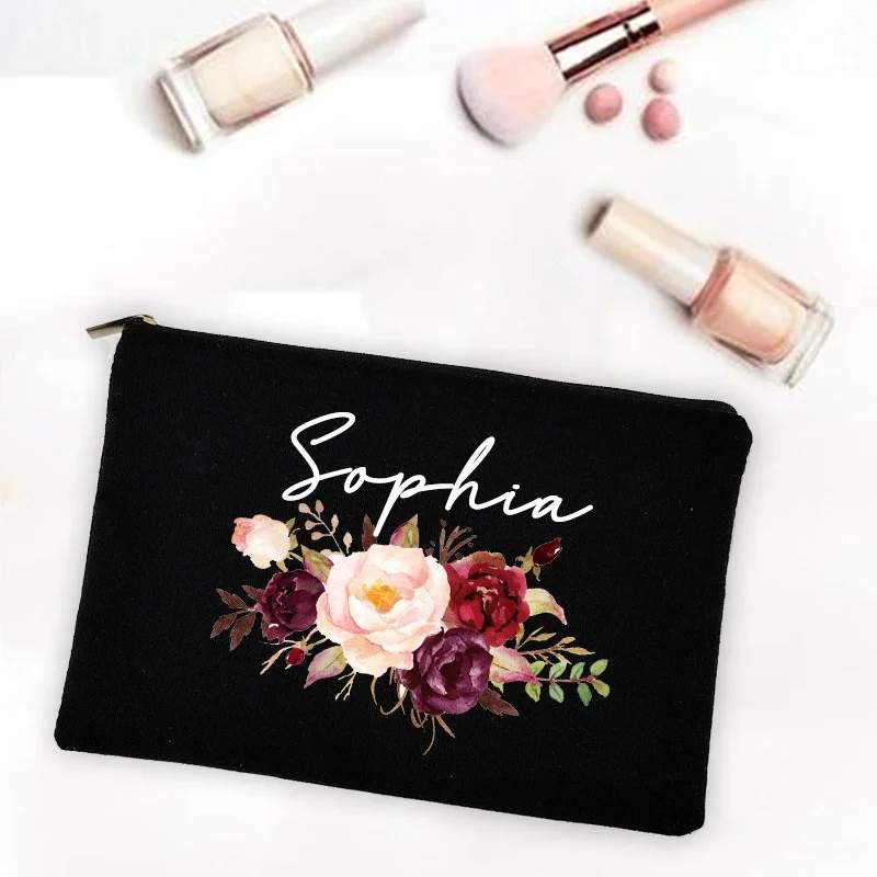 Bridesmaid Teacher Mother Gift Personalized Custom Name DIY Wedding Party Canvas Makeup Case Cosmetic Bags Zipper Toiletry Pouch