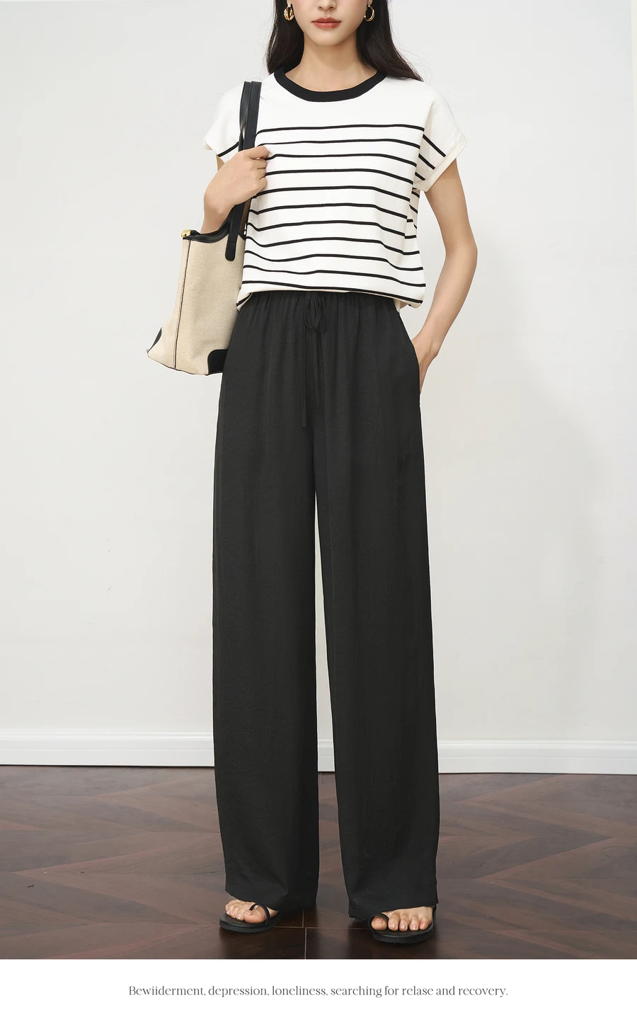 

OLrain Black Casual Pants Women's Summer Drawstring Straight 2025 New Thin Pants O57XK99181
