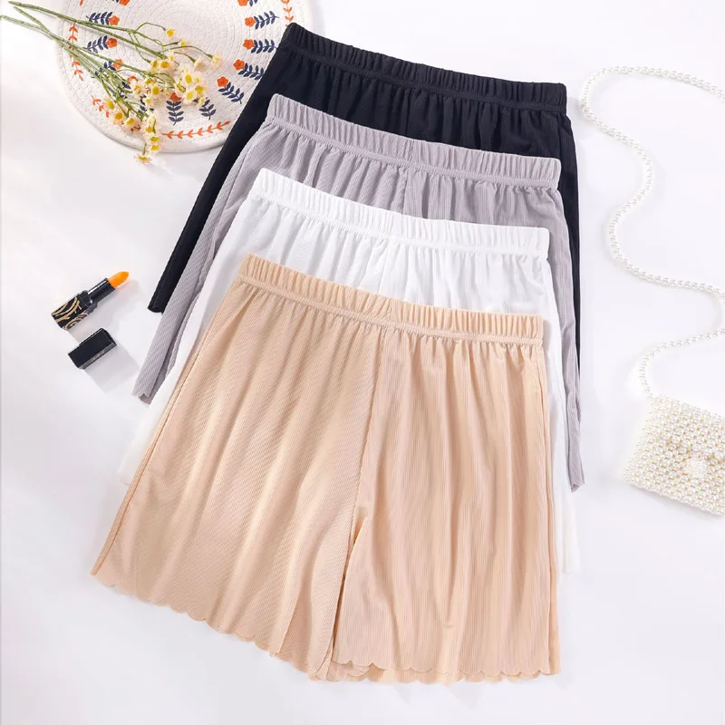 150Kg Large Size Women\'s Summer Ice Silk High Waist Safety Shorts 2XL 4XL 6XL 8XL Leggings Anti-Empty Shorts Black White