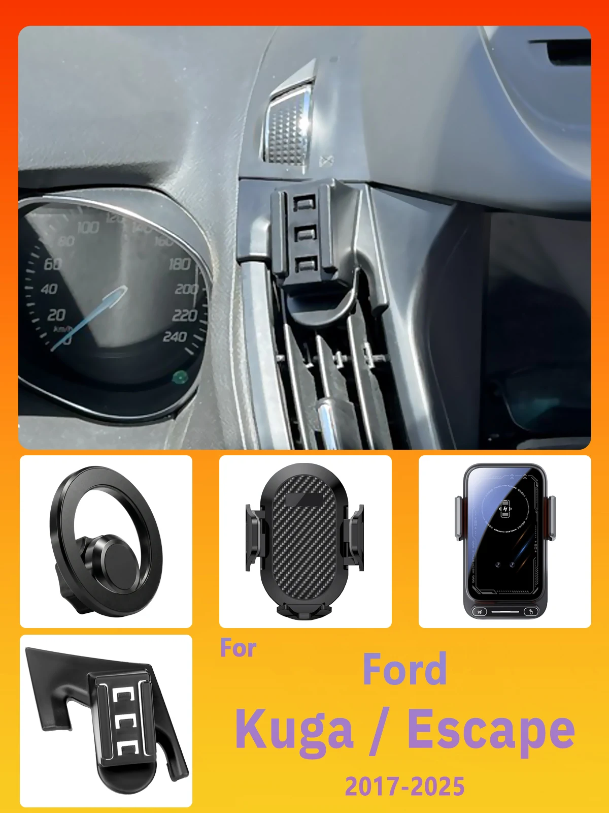 Entwickelt für Ford Kuga Escape 2012-2018 2019 Handyhalterung Auto Magnetische Halterung Smart Sensing Kabelloses Laden Ein-Tasten-Freigabe – Detail 1