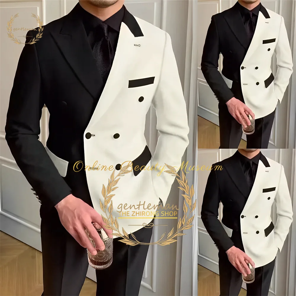 

Men's Colorblock Suit Slim Peaked Lapel Double Breasted 2-Piece Suit Formal Groom Wedding Tuxedo Suit Jacket + Pants