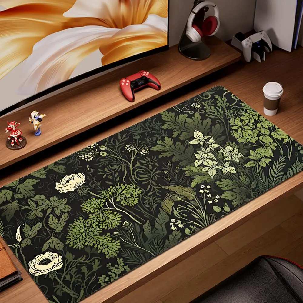

Botanical Green Floral Plant Mouse Pad Large Desk Pad Non-Slip Gaming accessories Mouse Mat Stitched Edges for Office and Home