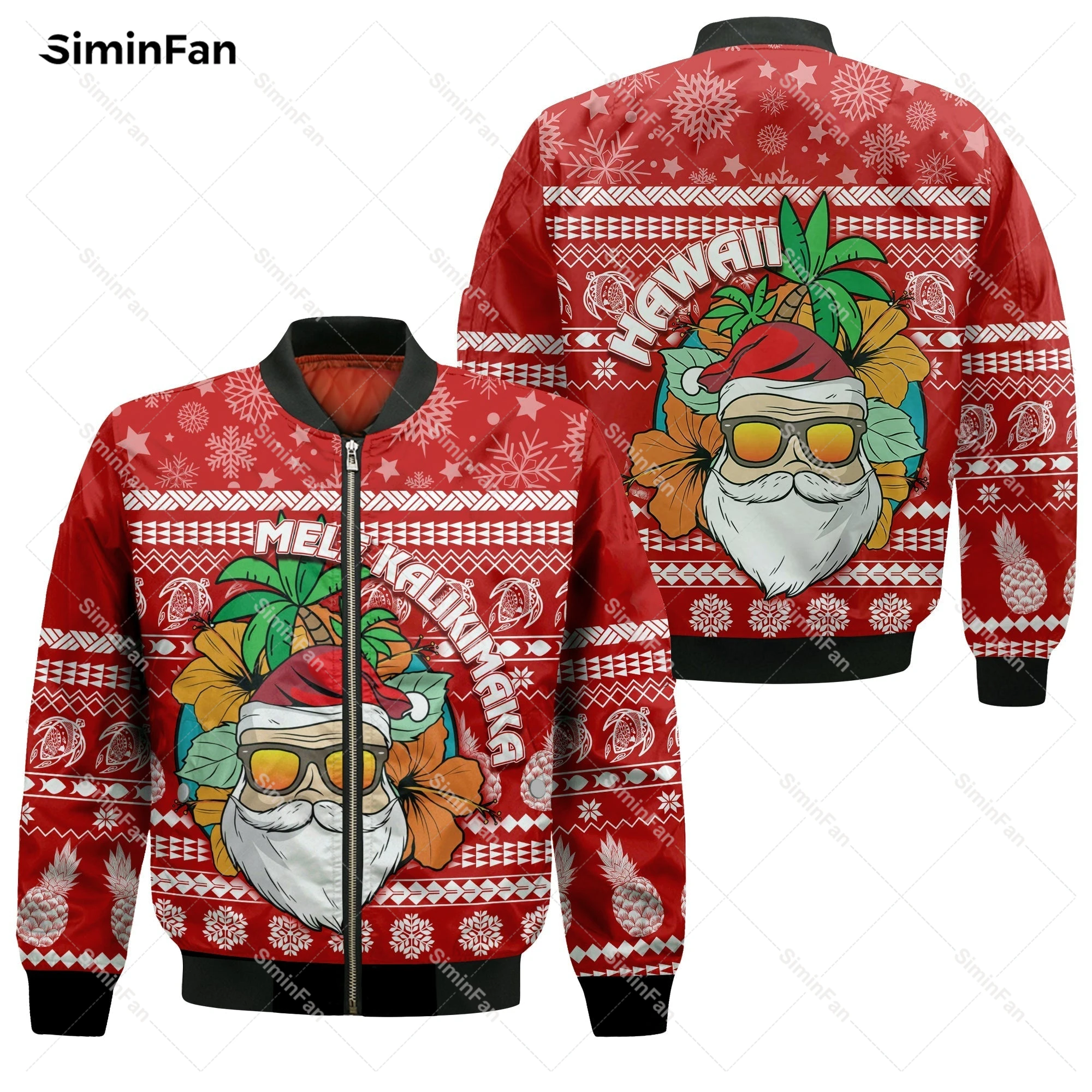 Christmas Mele Kalikimaka 3D Print Bomber Jacket Men Winter Coat Quilted Cotton Outerwear Unisex Windproof Tracksuit Female Top