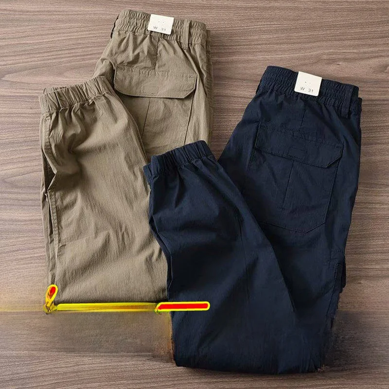 

Loose Casual Men's Workwear Pants Autumn Spring Trendy Loose Multiple kets Comfortable Elastic Waisand Trousers