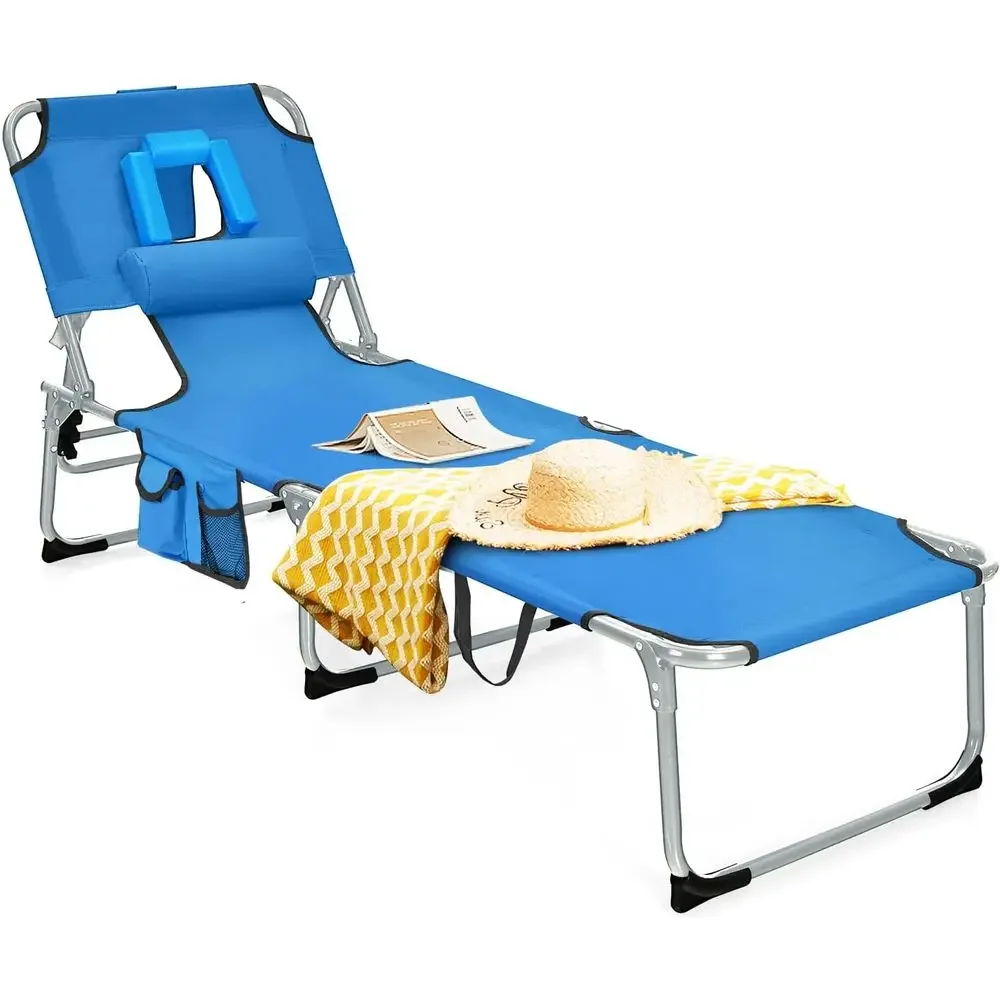 

Adjustable Reclining Outdoor Beach Lounge Chair with Side Table for Patio, Poolside Relaxation