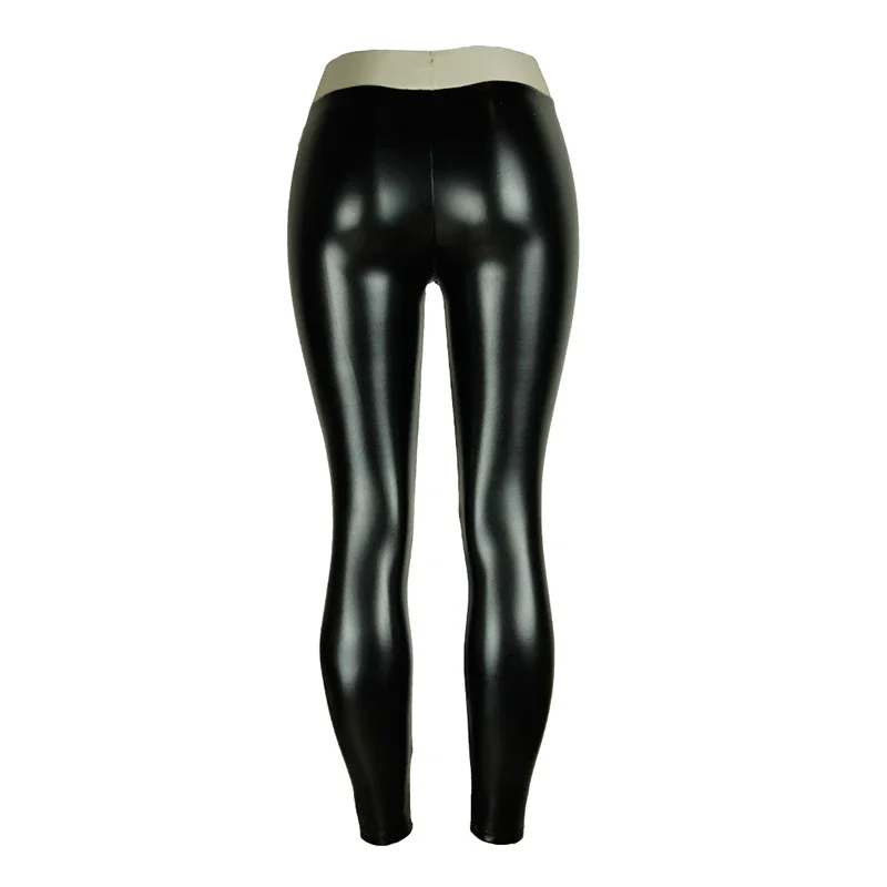 Mallas de cuero PU con cintura elástica para mujer, pantalones ajustados de realce para Fitness, Sexy, transpirables, a la moda, color negro