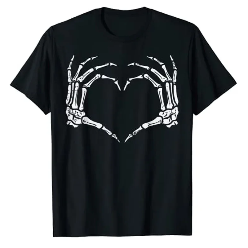 Scheletro mani cuore segno retrò Halloween Costume donna ragazza t-shirt regalo grafico Tee Top Streetwear stile gotico abbigliamento donna