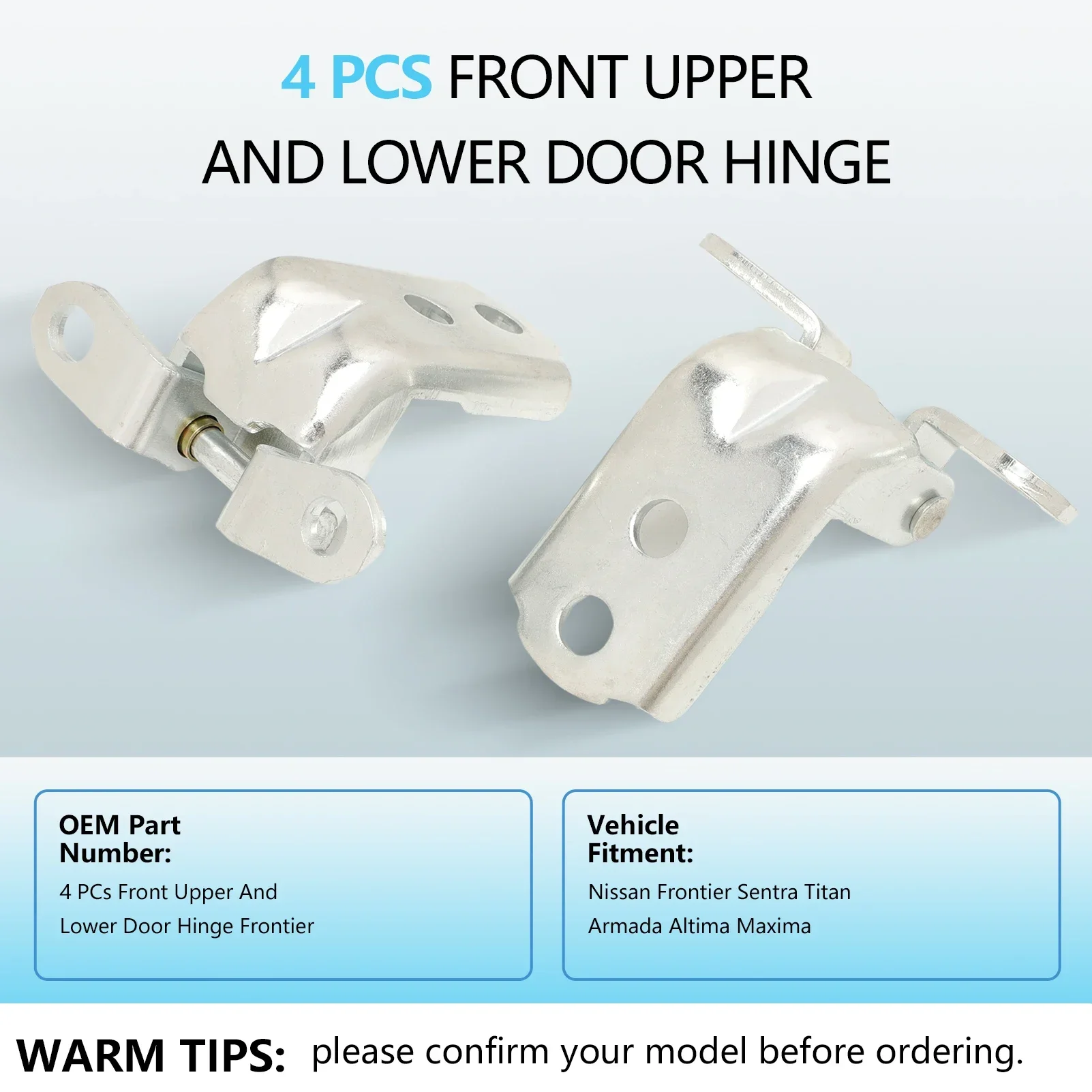 4 PCS Front Upper & Lower Door Hinge Compatible with Nissan Frontier Sentra Titan Armada Altima Maxima