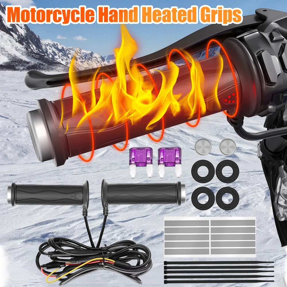 

DC 12V Adjustable Hot Grip Handle Silicone Electric Molded Grips 5-Gear Motorcycle Heating Handlebar Motorcycle Parts for Winter