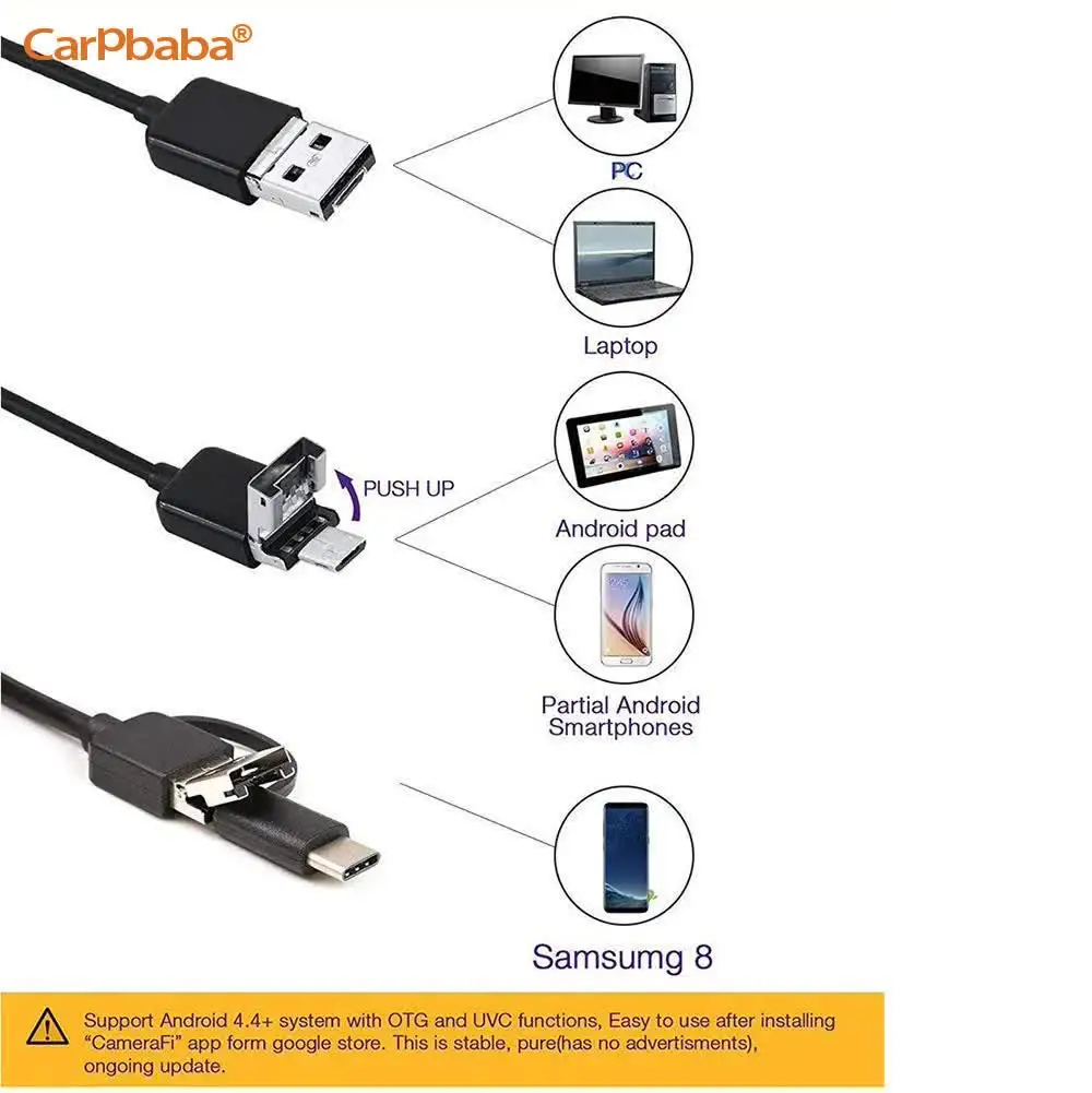 Carpbaba AN97 TYPE C USB Mini Endoscope Camera Flexible Hard Cable Snake Borescope Inspection Camera for Android Smartphone PC