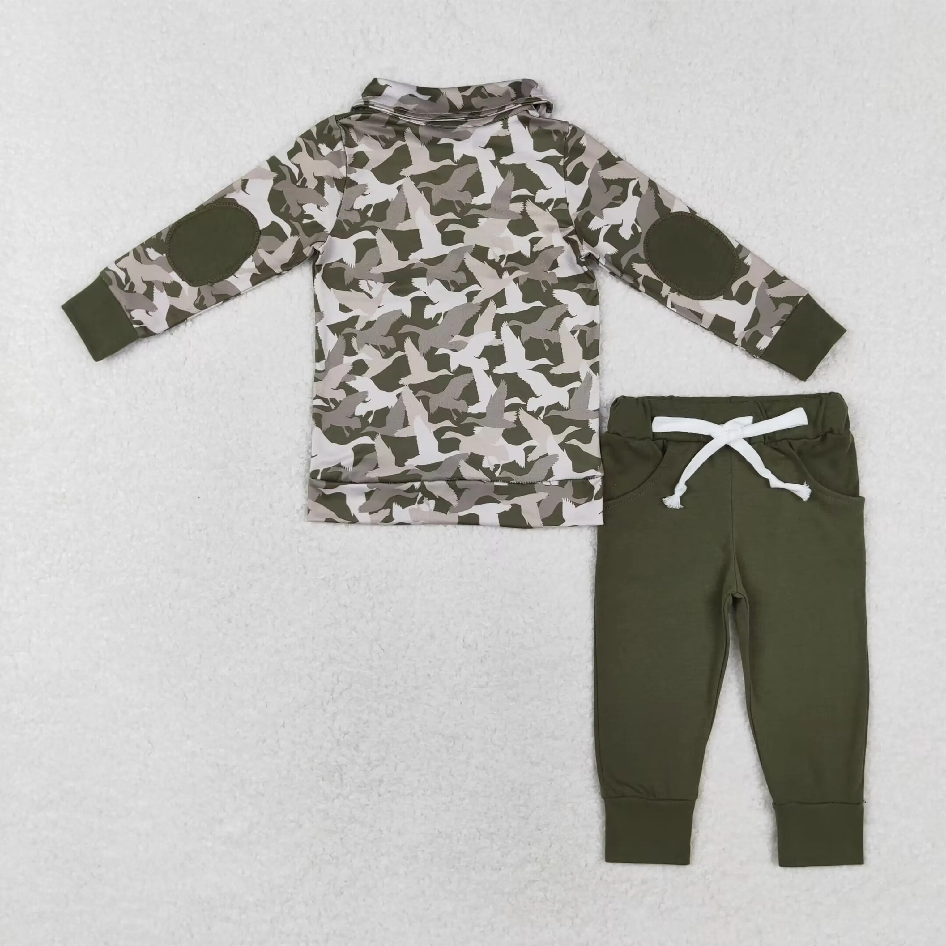 Wholesale Toddler Baby Boy Duck Hunting Clothing Kids Long Sleeves Zipper Pullover Shirt Children Pocket Cotton Green Pants Sets image 4