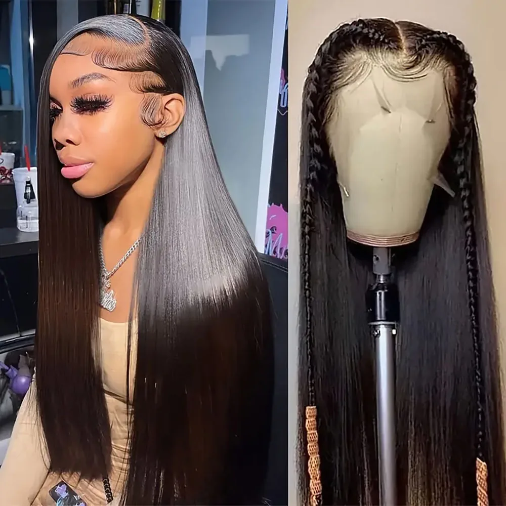 Peruka typu lace front 13x4 z naturalnego, przezroczystego materiału, dla kobiet, proste włosy naturalne, wstępnie wyskubana linia włosów z baby hair, gęstość 200%.