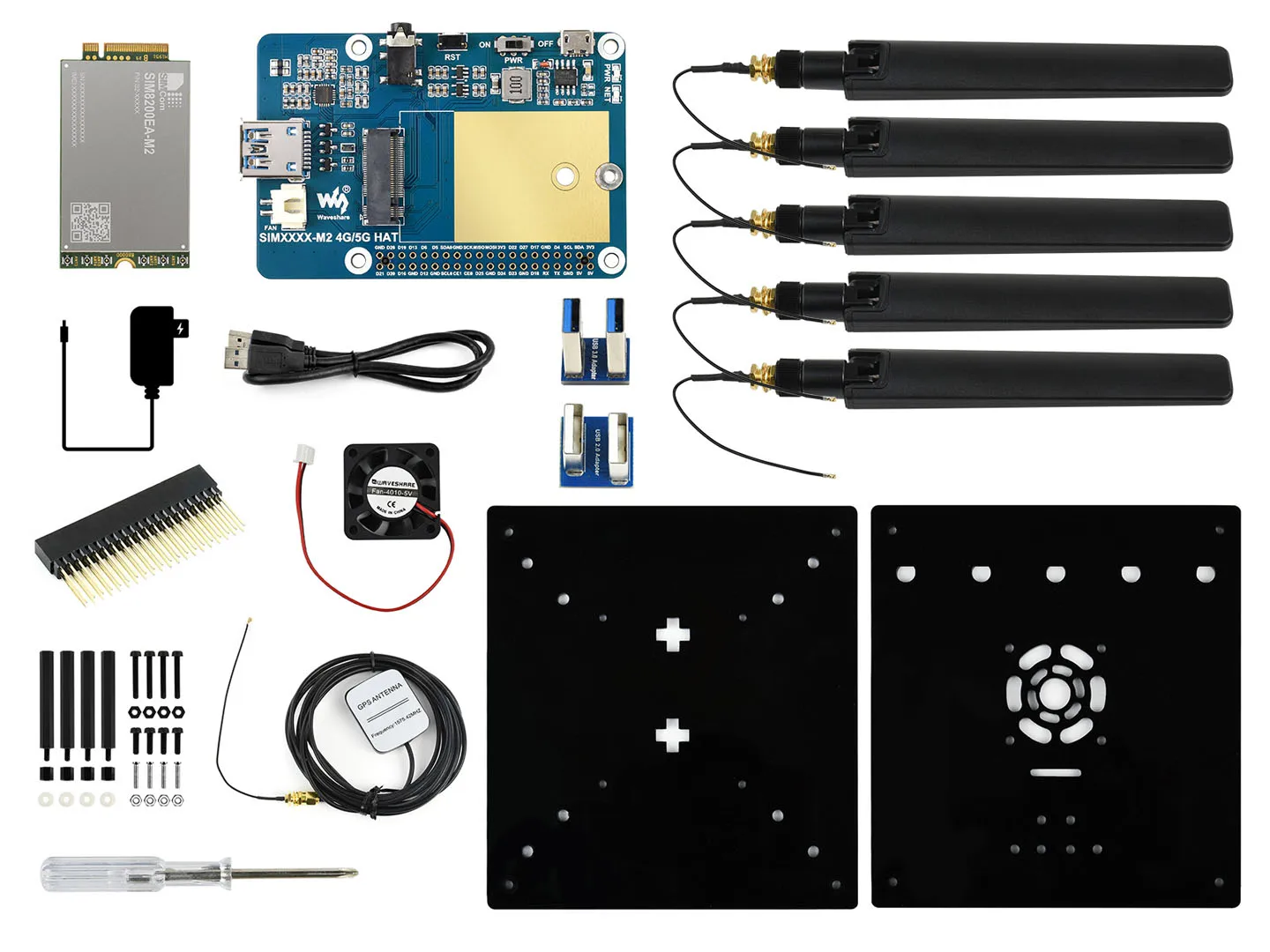 Moduł 5G HAT dla Raspberry Pi z SIM8200EA-M2, prędkość pobierania 2,4 Gbps, GNSS, głos i SMS, pasma globalne (z wyłączeniem...). Ameryka)