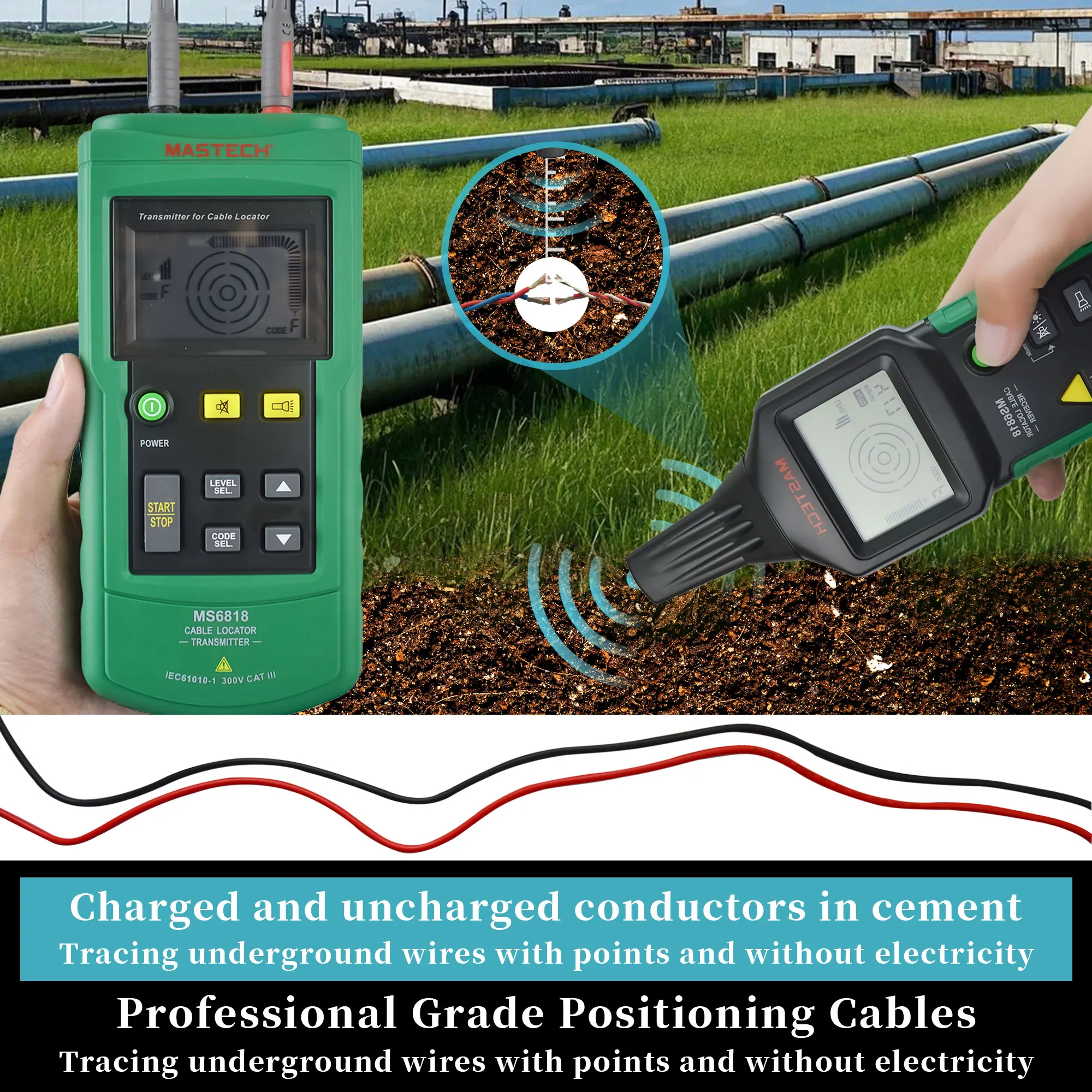 MASTECH MS6818 probadores de cables y cables profesionales portátiles, rastreador de cables, localizador de tubos de Metal, Detector, probador, rastreador de línea