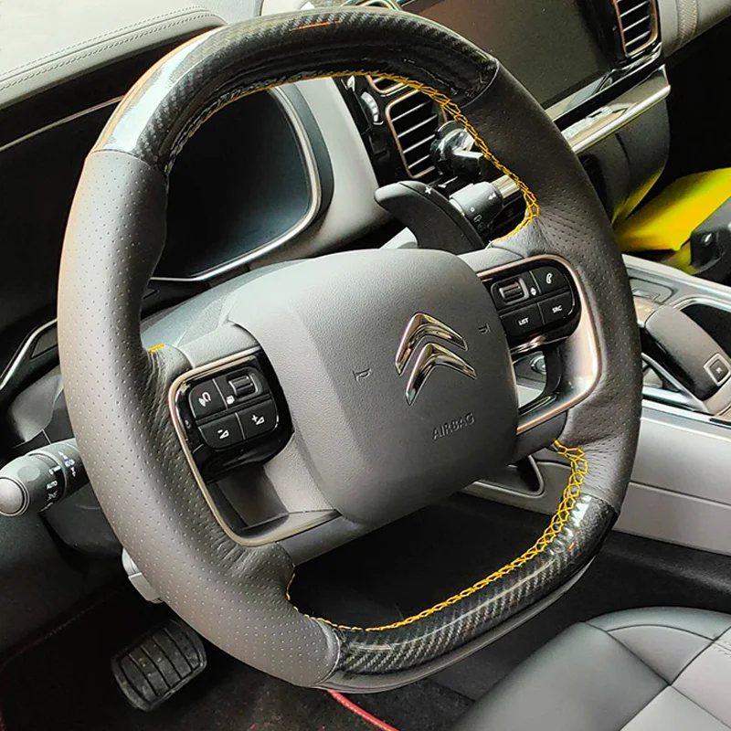 

Изготовленный на заказ чехол на руль с полным покрытием для Citroen C5 AIRCROSS C4 C4L C5X, ручная вышивка из углеродного волокна, кожа и интерьер автомобиля
