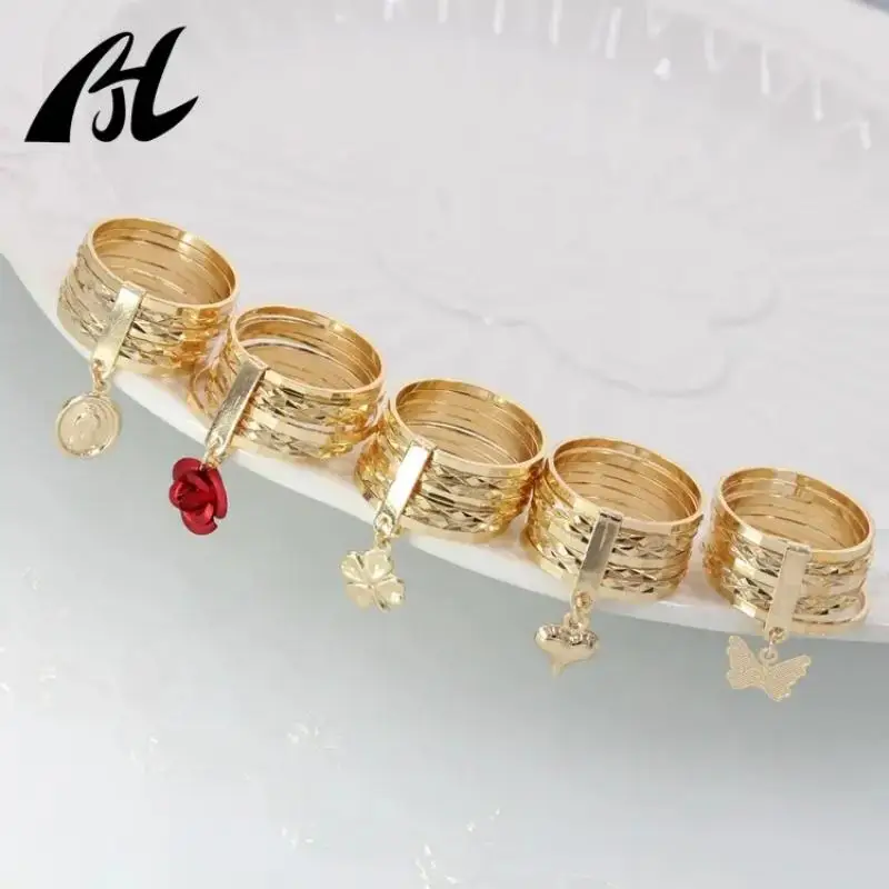 New solid color multi-ring Clover Religious Jewelry Oro Laminado 14k Mariposa Semanario Ring in Gold Layered