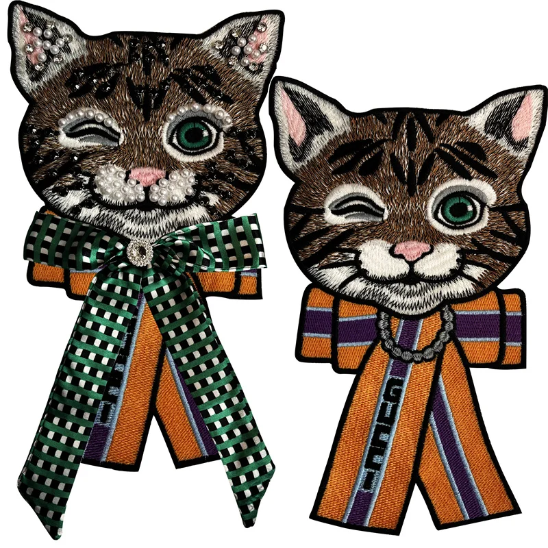 

4PCS Sew On Water Soluble Cat Patch For Clothing Jacket Green Webbing Accesorios Bordado Embroidery Broderie Parche Para La Ropa